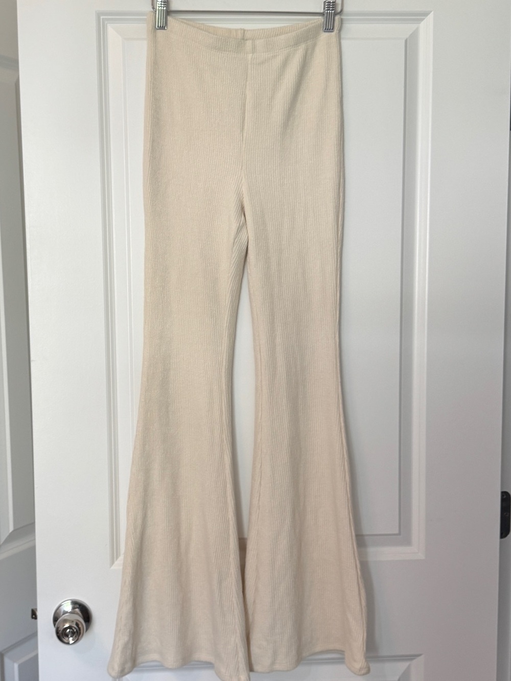 Fashion Nova Cream Ribbed Flare Pants